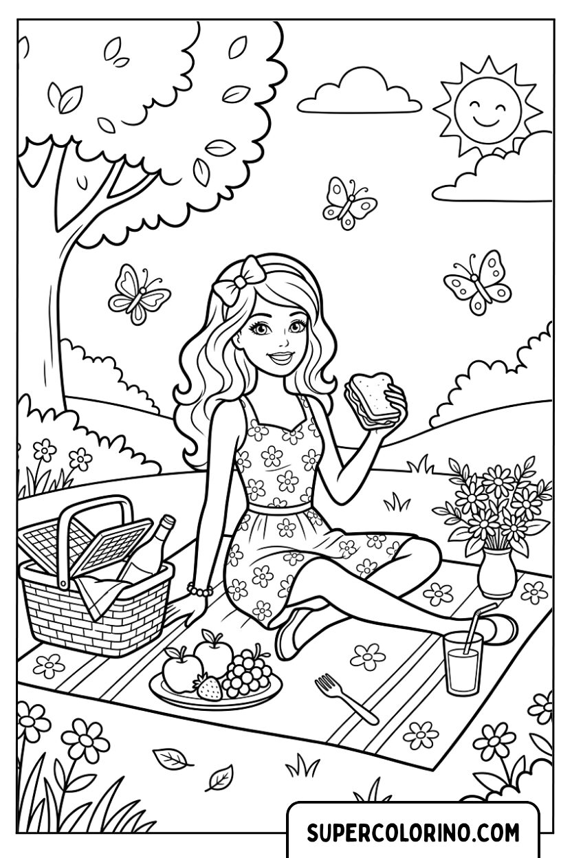 Colorare Barbie durante un fantastico pic nic all aperto