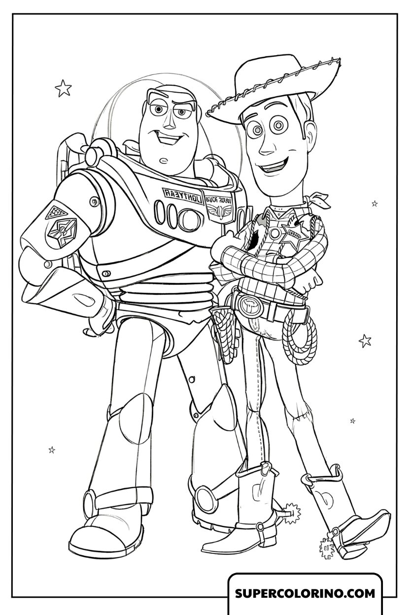 Coloriage Buzz et Woody Amitié aventureuse