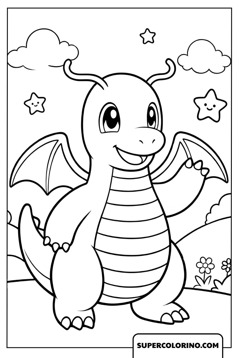 Dragonite Süßer Drache zum Ausmalen