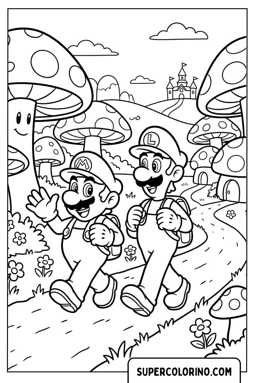 Mario und Luigi im Pilzkönigreich zum Ausmalen