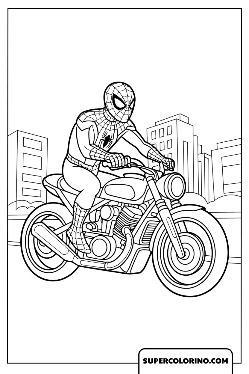 Coloriage Spiderman sur moto