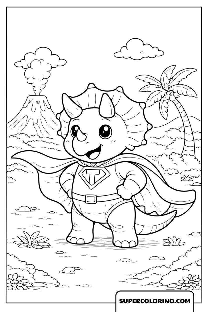 Kleurplaten schattige Triceratops superheld