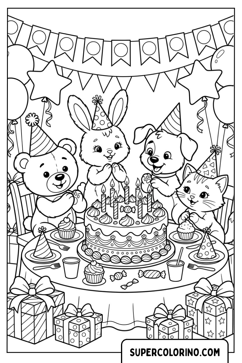 Colorare la festa di compleanno dei simpatici animali