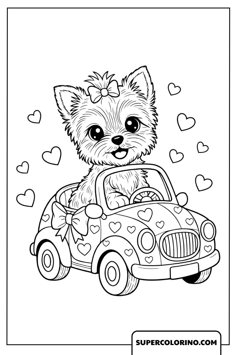Hundewelpe in Autozeichnungen