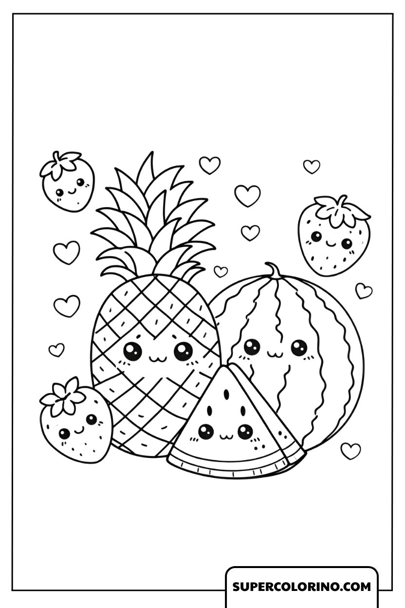 Süße und niedliche Kawaii-Fruchtzeichnungen