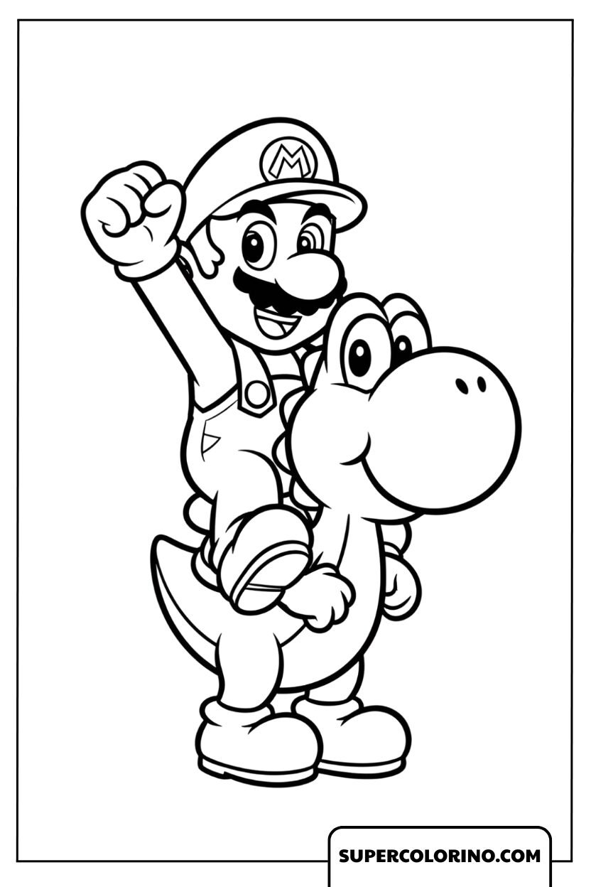 Tekeningen Mario rijdt op de heldhaftige Yoshi