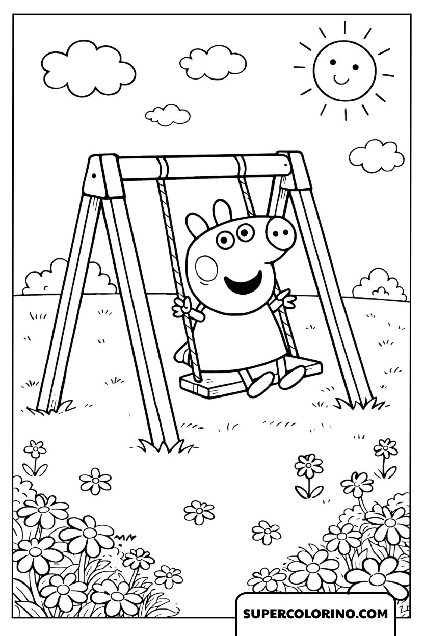 Zeichnungen Peppa Wutz auf der Schaukel