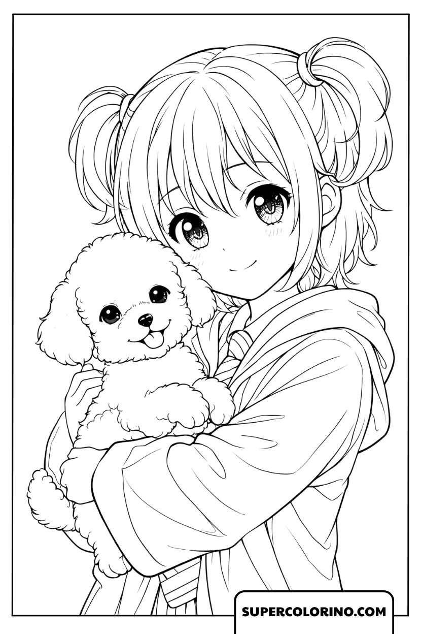 Dessins animés d'une fille avec un chien