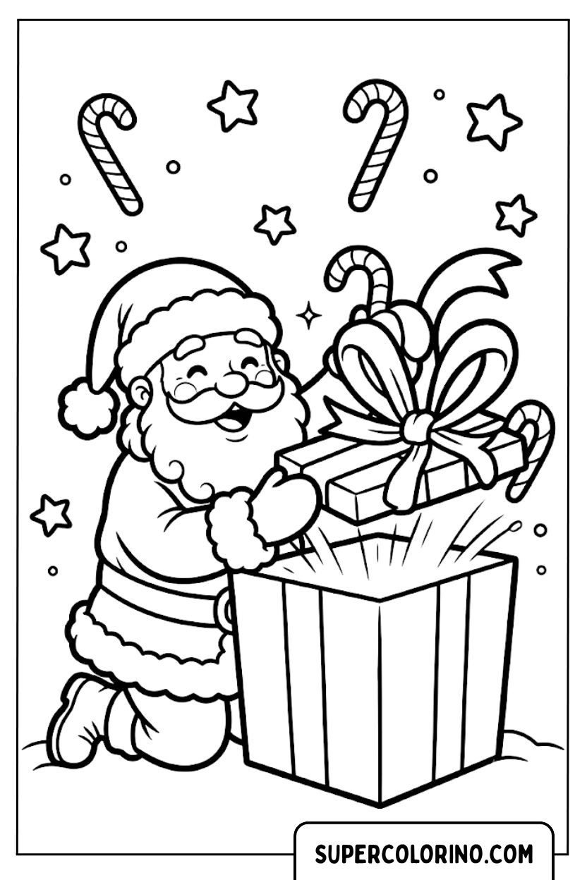 Disegni di Babbo Natale che apre una scatola regalo magica