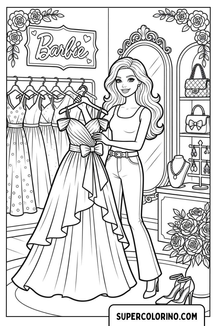 Disegni di Barbie nella sua cabina armadio alla moda