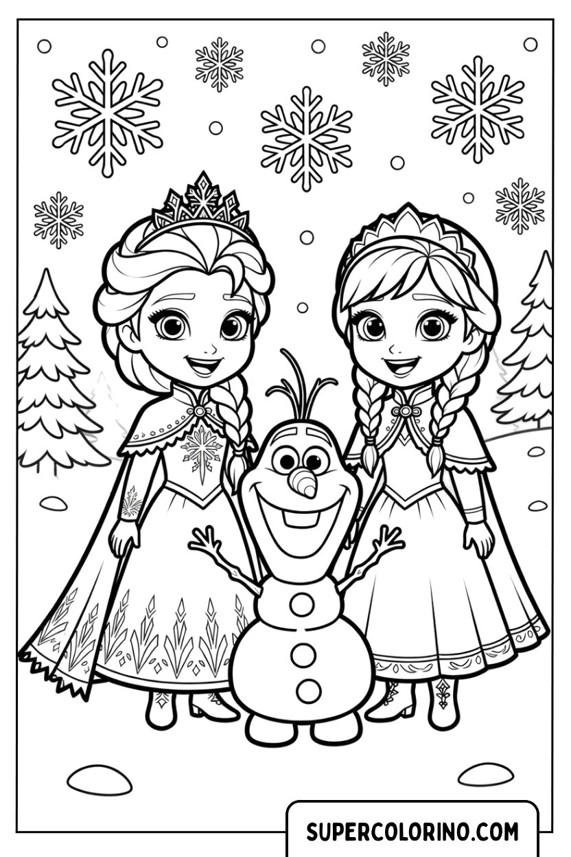 Disegni di Elsa Anna e il pupazzo di neve Olaf insieme