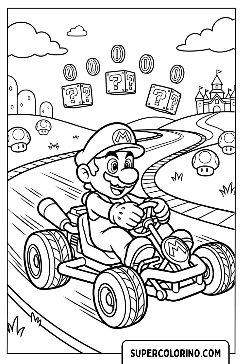 Ausmalbilder von Mario in seinem Rennkart