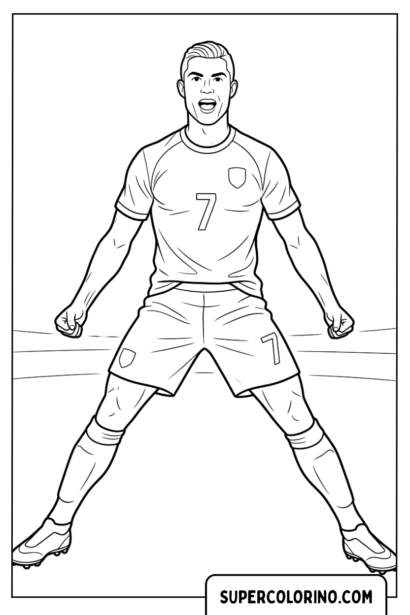 Disegni di Ronaldo con la famosa esultanza sul campo da calcio