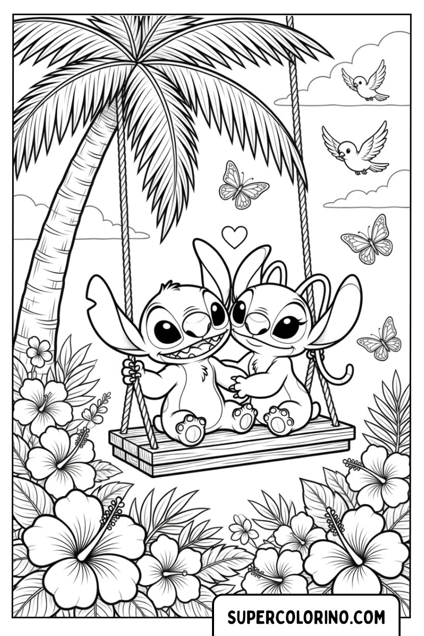 Disegni di Stitch e Angel insieme sull altalena