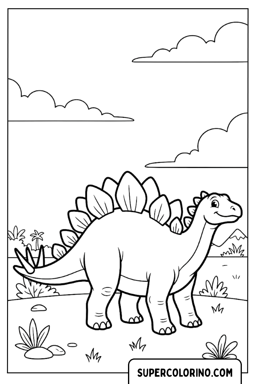 Disegni di un dinosauro stegosauro con placche sul dorso