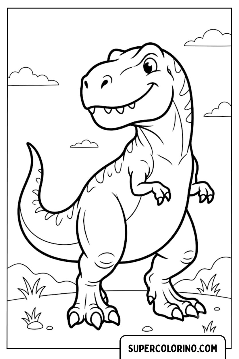 Disegni di un dinosauro t-rex sorridente e simpatico