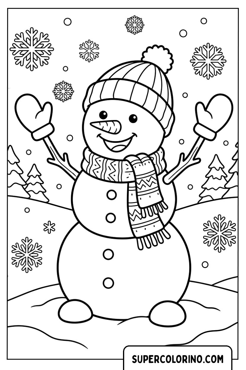 Disegni di un grande pupazzo di neve felice sotto la neve