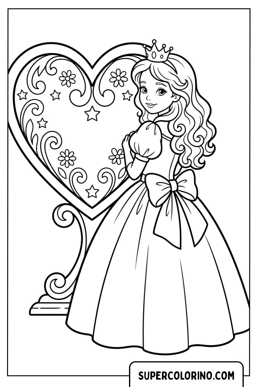 Disegni di una principessa accanto allo specchio a cuore