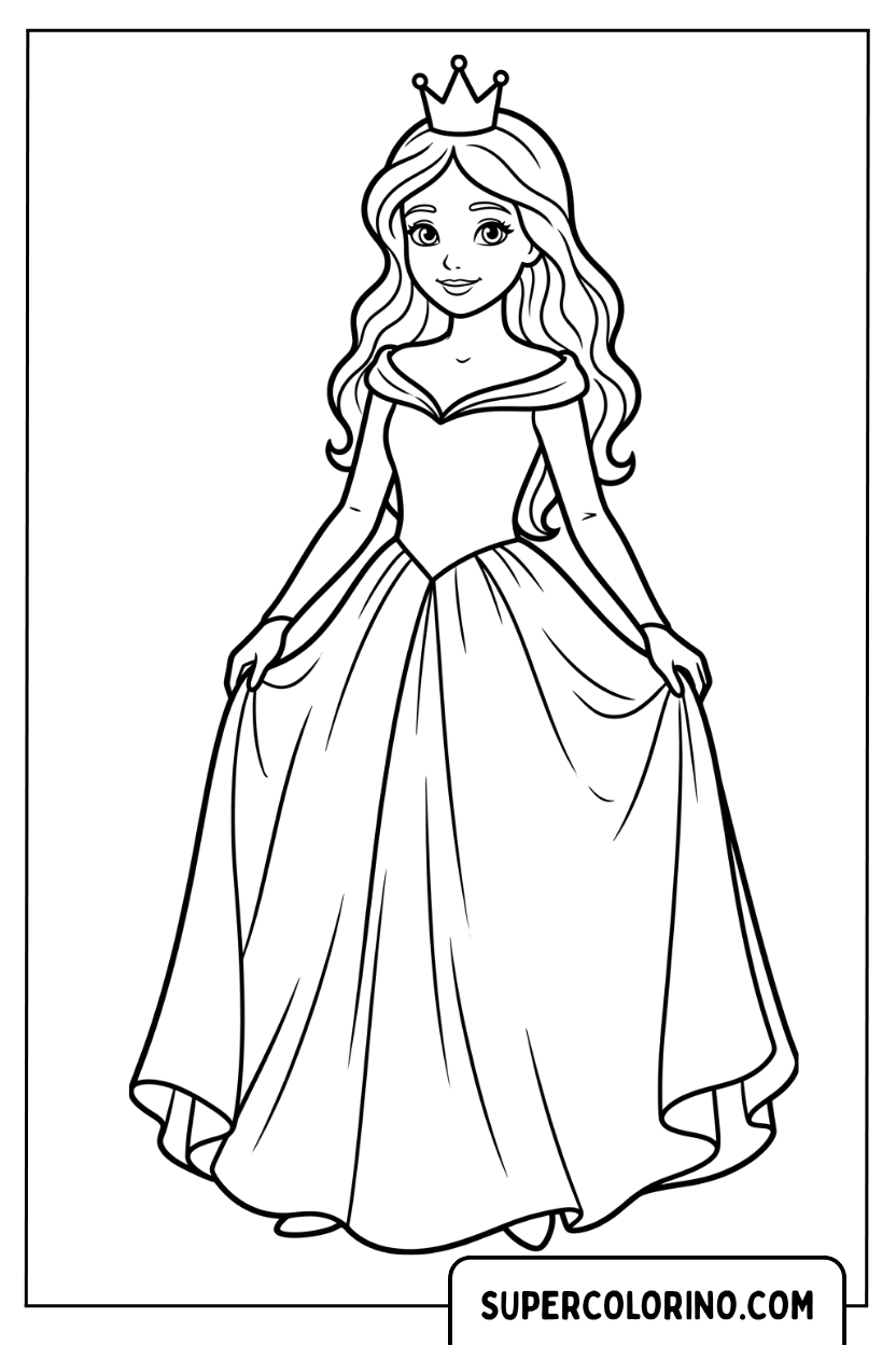Disegni di una principessa con un vestito classico ed elegante