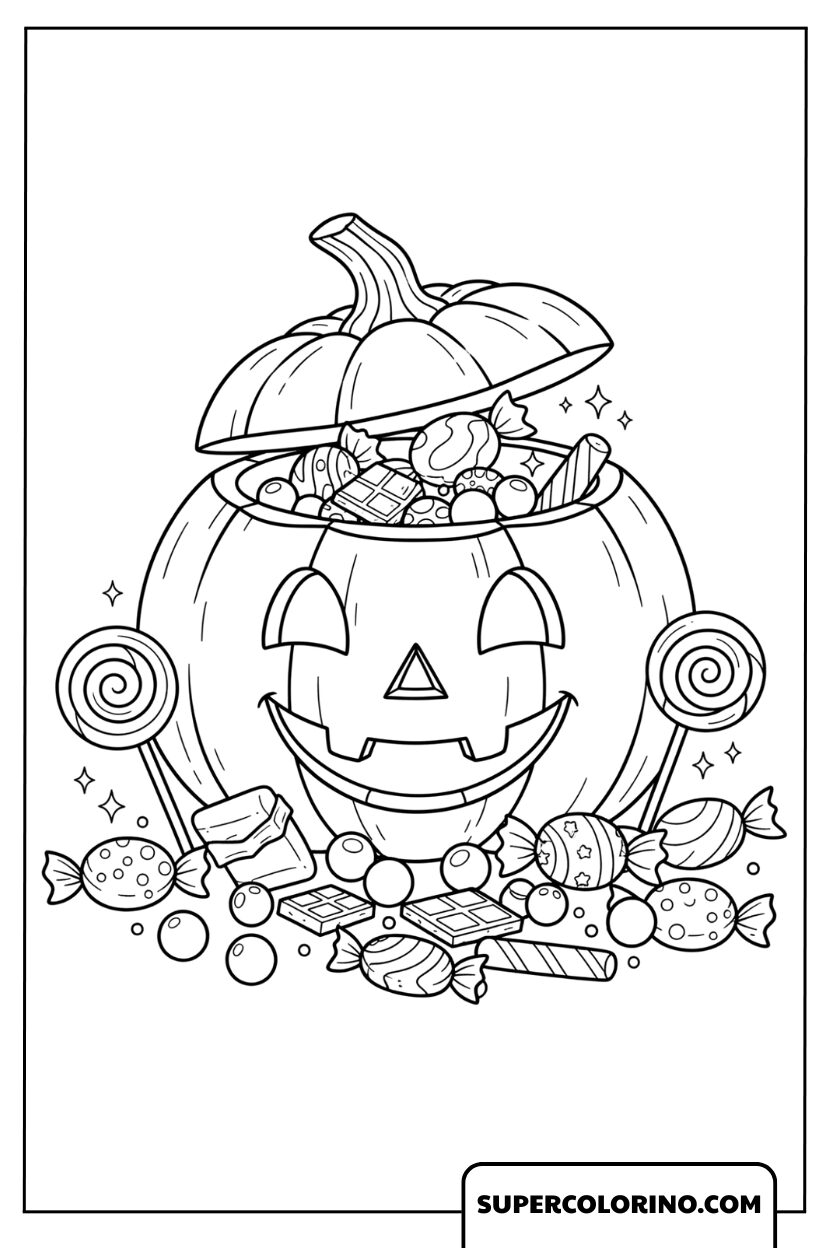 Disegni zucca di Halloween con dolci