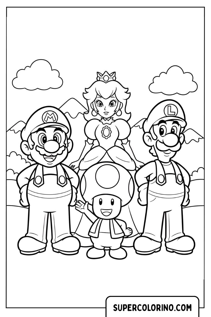 Kleurplaat Mario, Luigi en vrienden