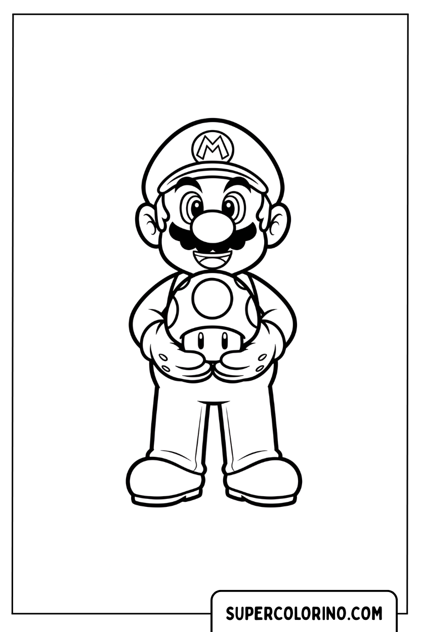 Kleurplaat Mario met de Power-Up-paddenstoel