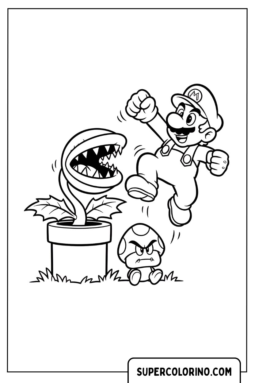 Kleurplaat Mario versus Piranha Plant