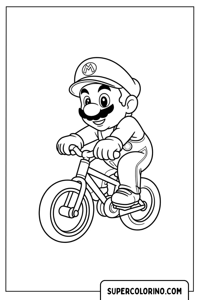Kleurplaat Mario op een fiets