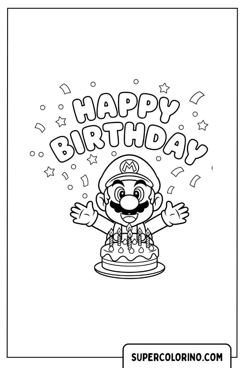 Kleurplaat Mario voor verjaardag