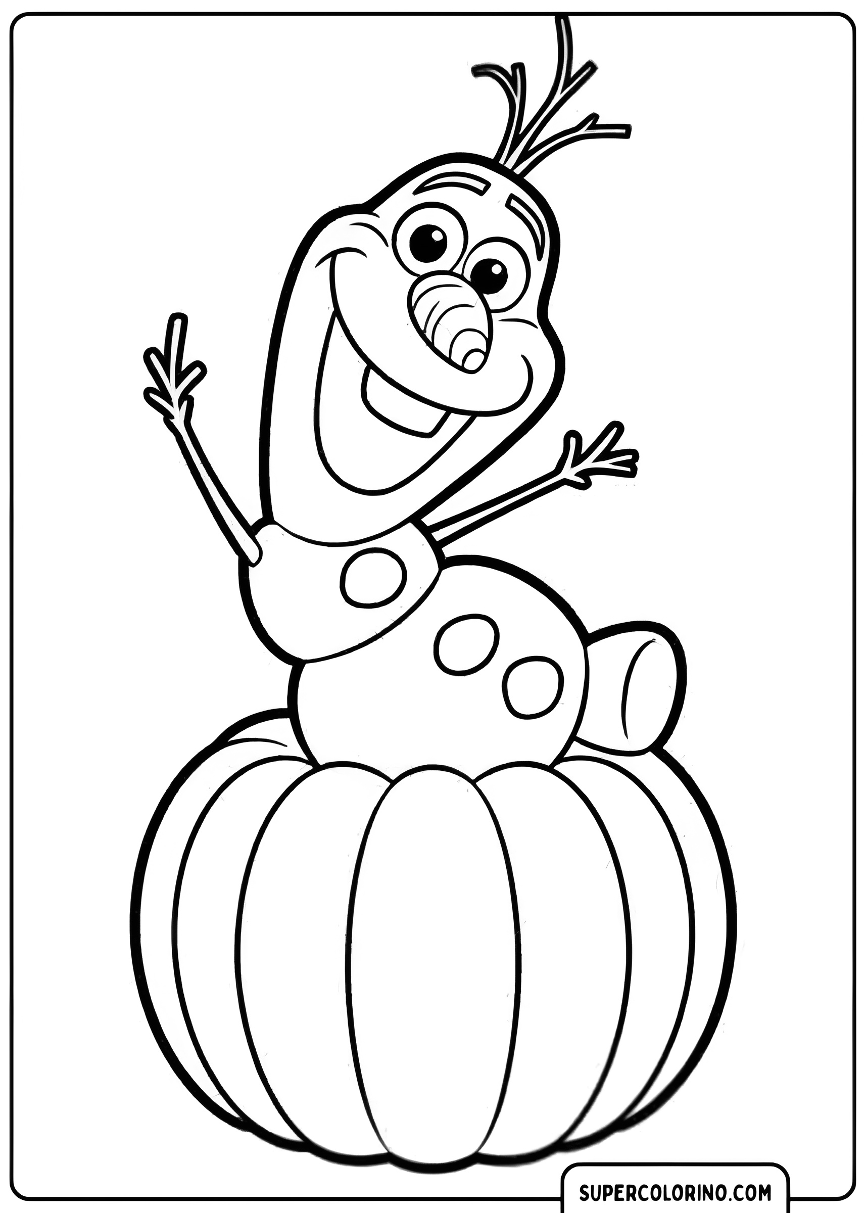 Disegno da colorare di Olaf felice con una zucca di Halloween