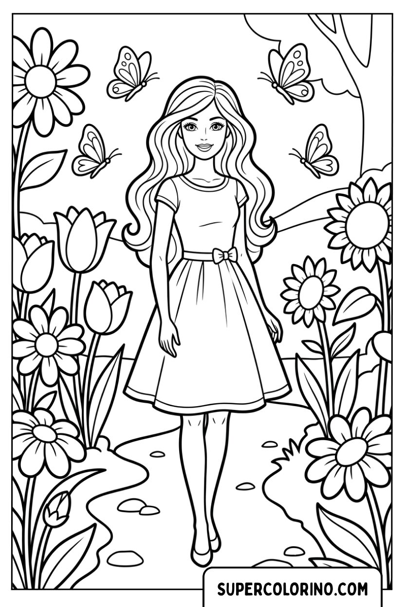 Disegno di Barbie con un vestito elegante da colorare