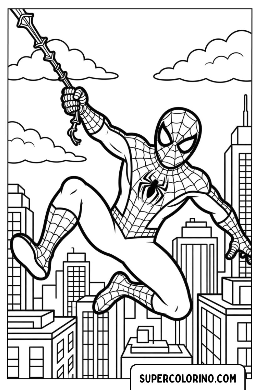 Disegno di Spiderman che si lancia con la tela da colorare