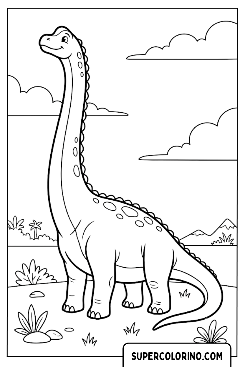 Disegno di un dinosauro dal collo lungo da colorare