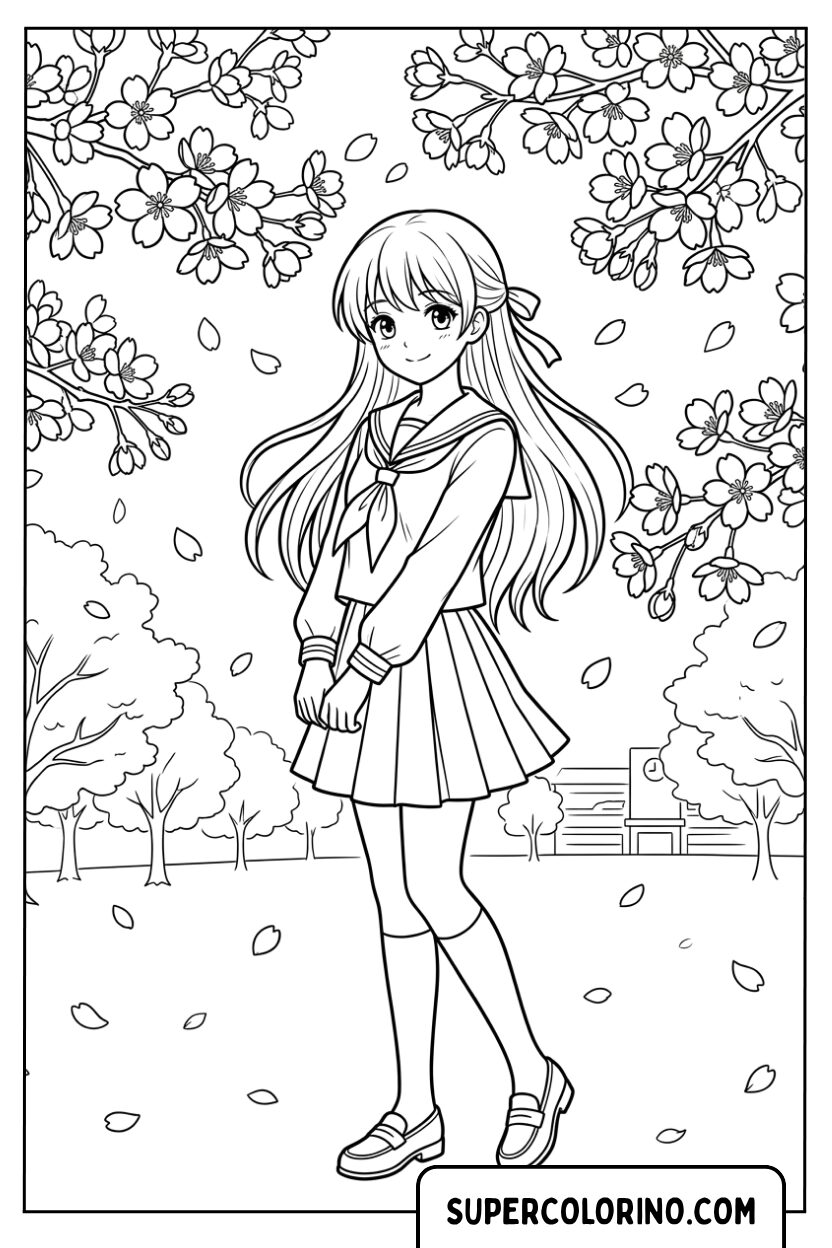 Disegno ragazza manga con uniforme scolastica da colorare