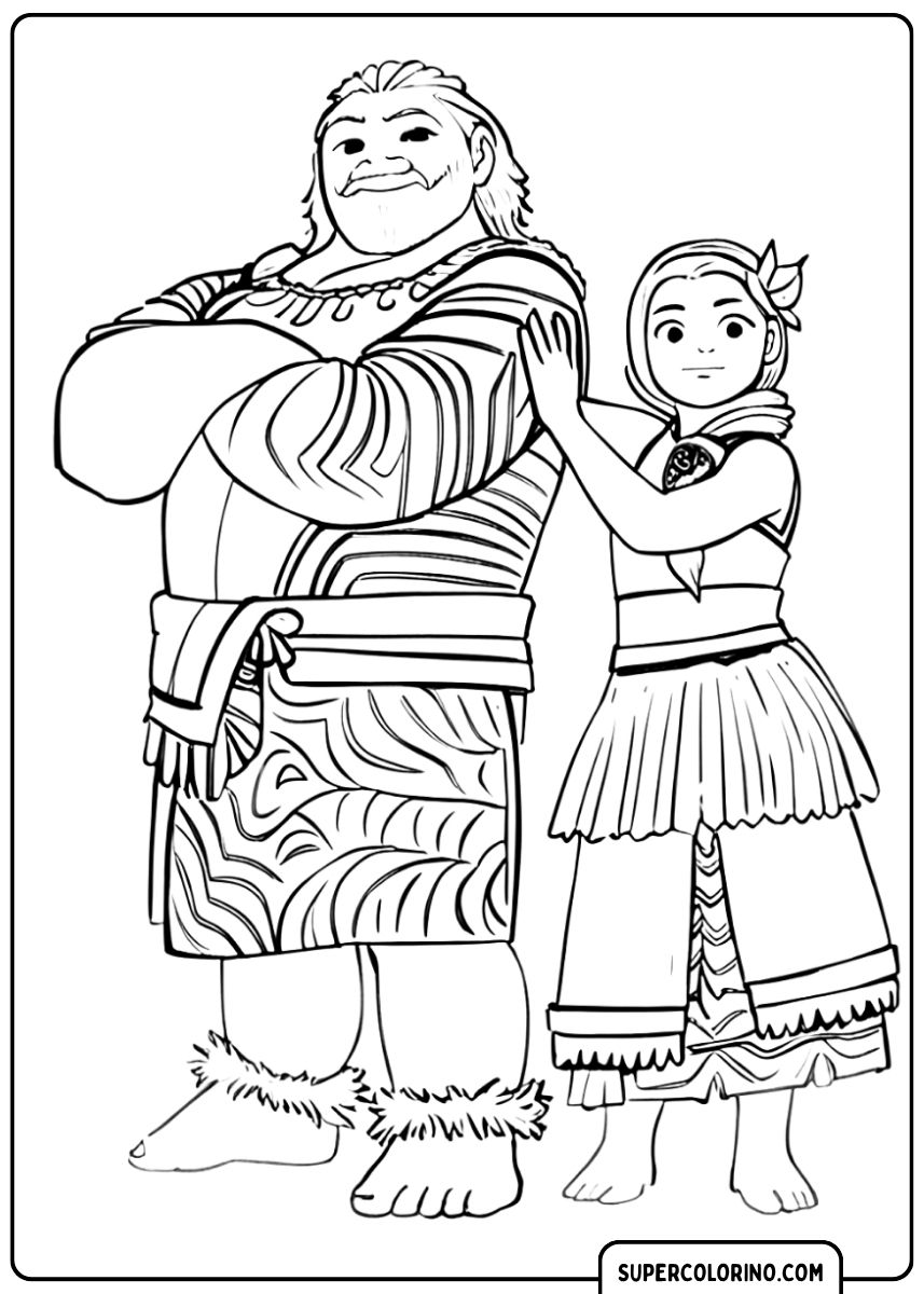 Image à colorier : Maui le demi-dieu et un guerrier