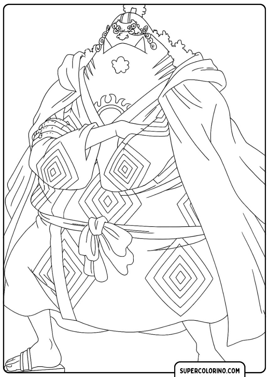 Image à colorier : Jinbe, le timonier des Pirates au Chapeau de Paille, dans une robe ample à motifs.