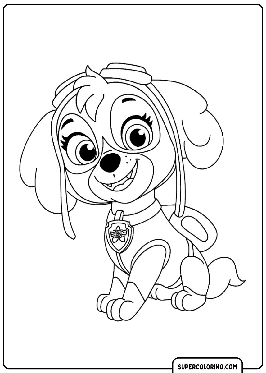 Coloriage PAW Patrol : Skye l'aviateur assis et souriant.
