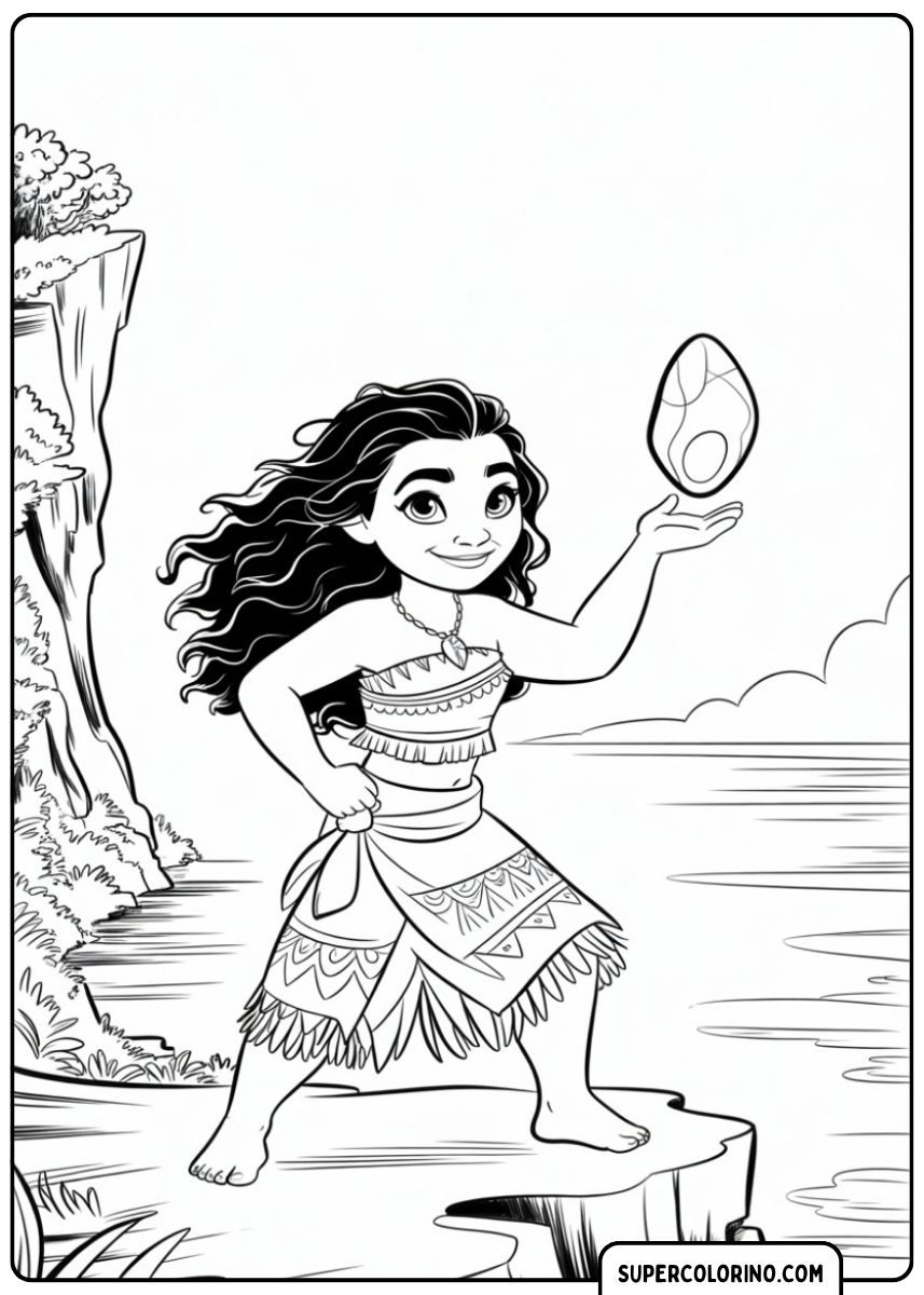 Coloriage : Moana tient un gros œuf ou un cœur brillant