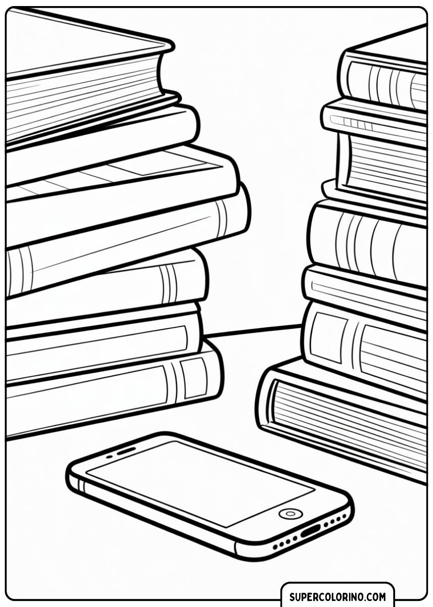 Ein iPhone liegt vor zwei Stapeln dicker Bücher.