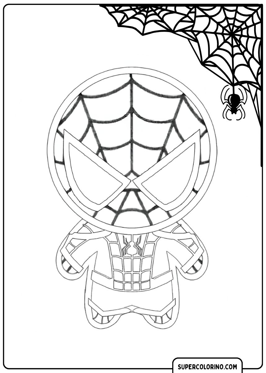 Malvorlage von Spideys Kopf und Oberkörper als einfache Figur im Chibi-Stil.