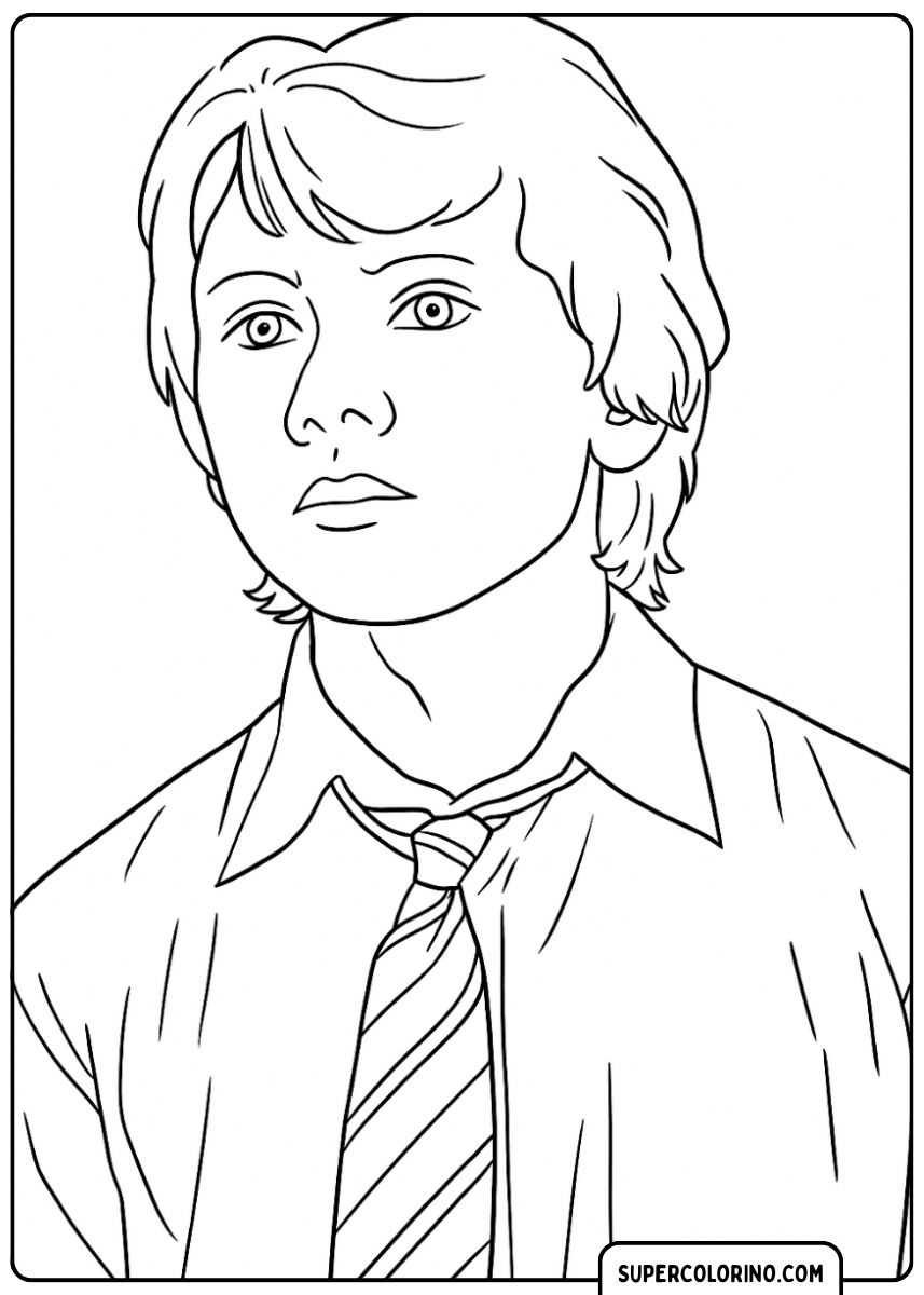 Portrait de Ron Weasley en uniforme scolaire.