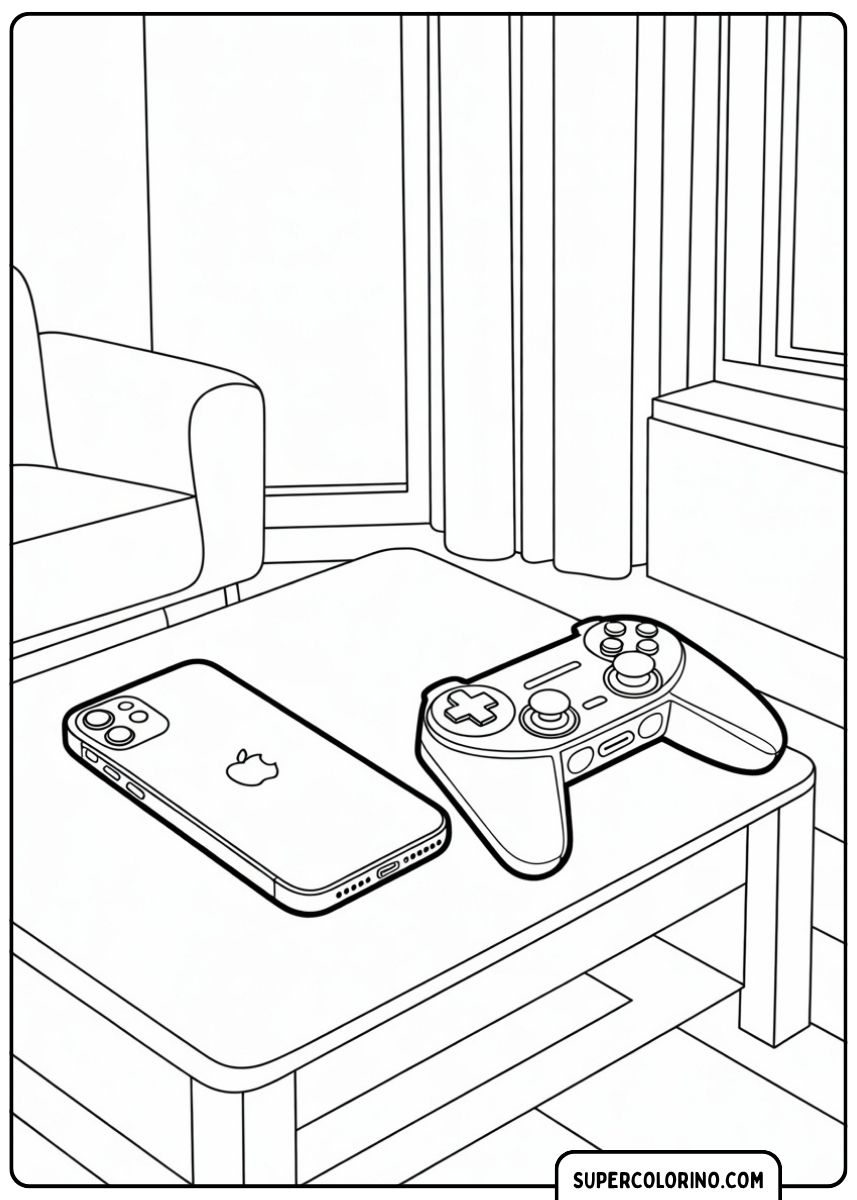 iPhone und Gamecontroller auf einem Tisch platziert.