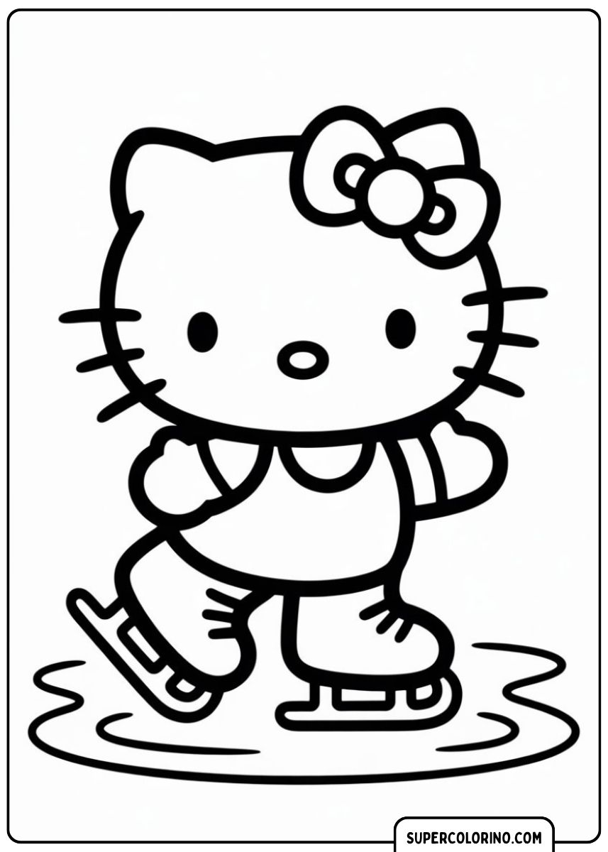 Kleurplaat Hello Kitty schaatsen met schaatsen.