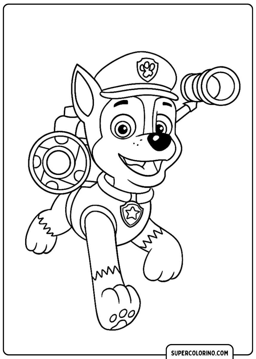 Coloriage PAW Patrol : Chase courant avec des jumelles.