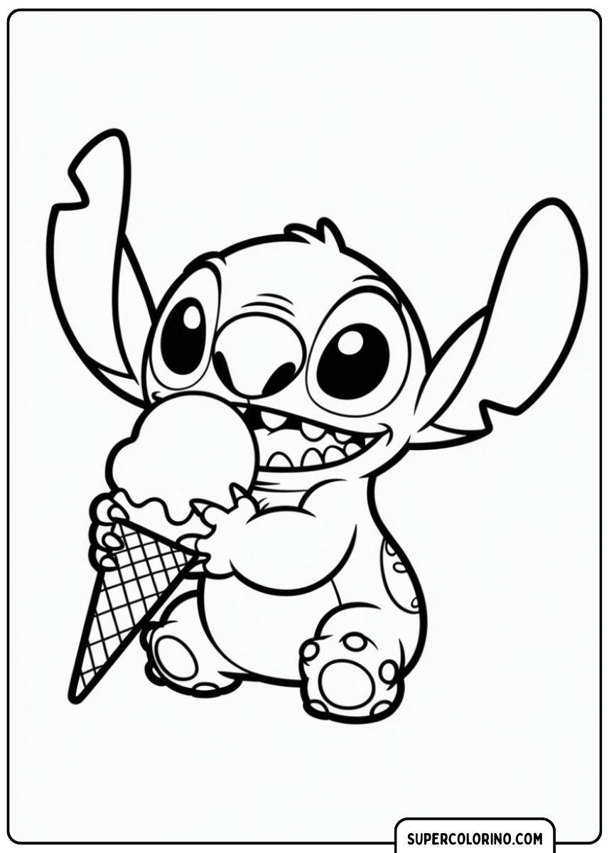 Stitch geniet van een ijshoorntje.