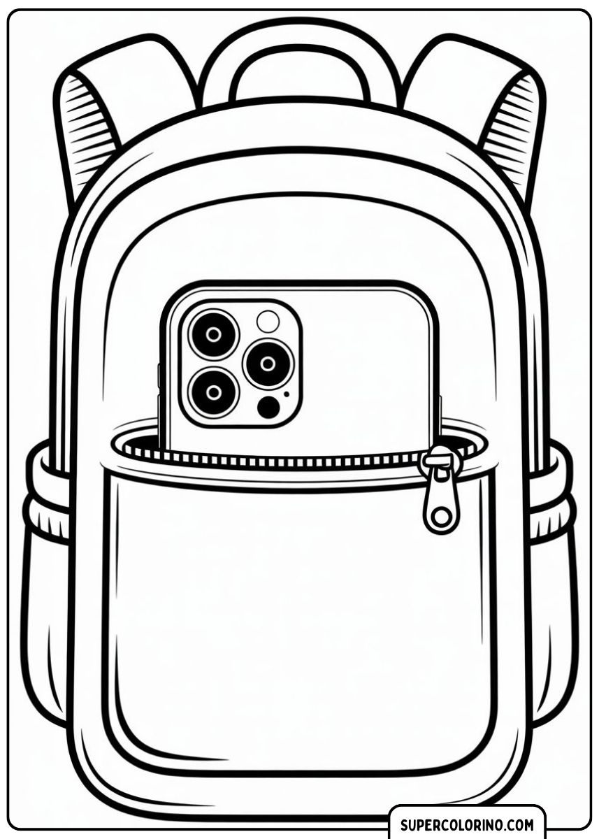 iPhone mit Dreifachkamera ragt aus der Reißverschlusstasche eines Rucksacks