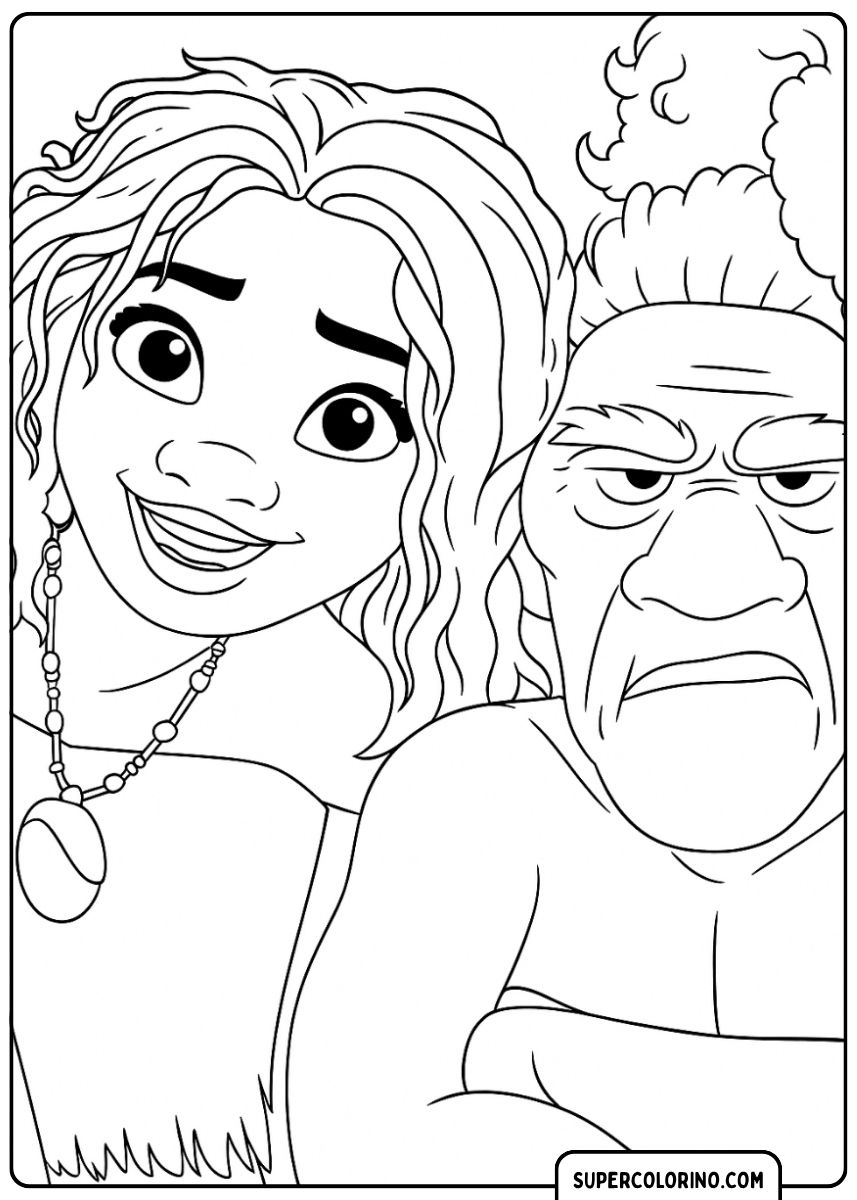Coloriage : Moana avec son père, le chef Tui