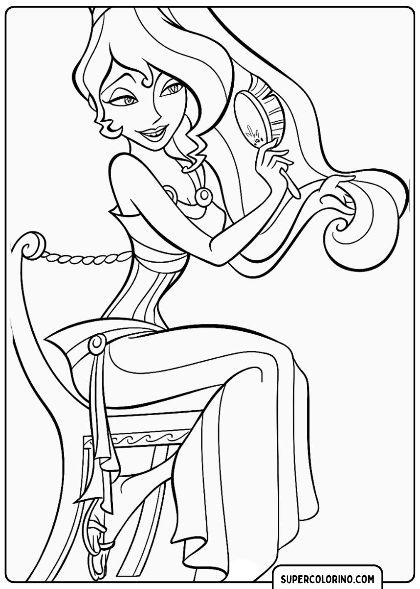 Ausmalbild: Megara (Meg) aus Herkules bürstet ihr Haar.