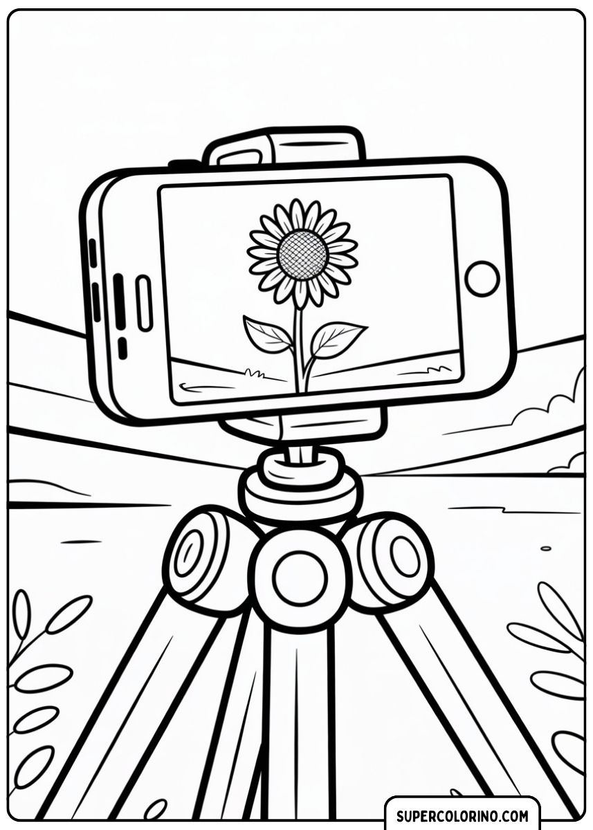 iPhone auf Stativ macht ein Foto einer Sonnenblume.