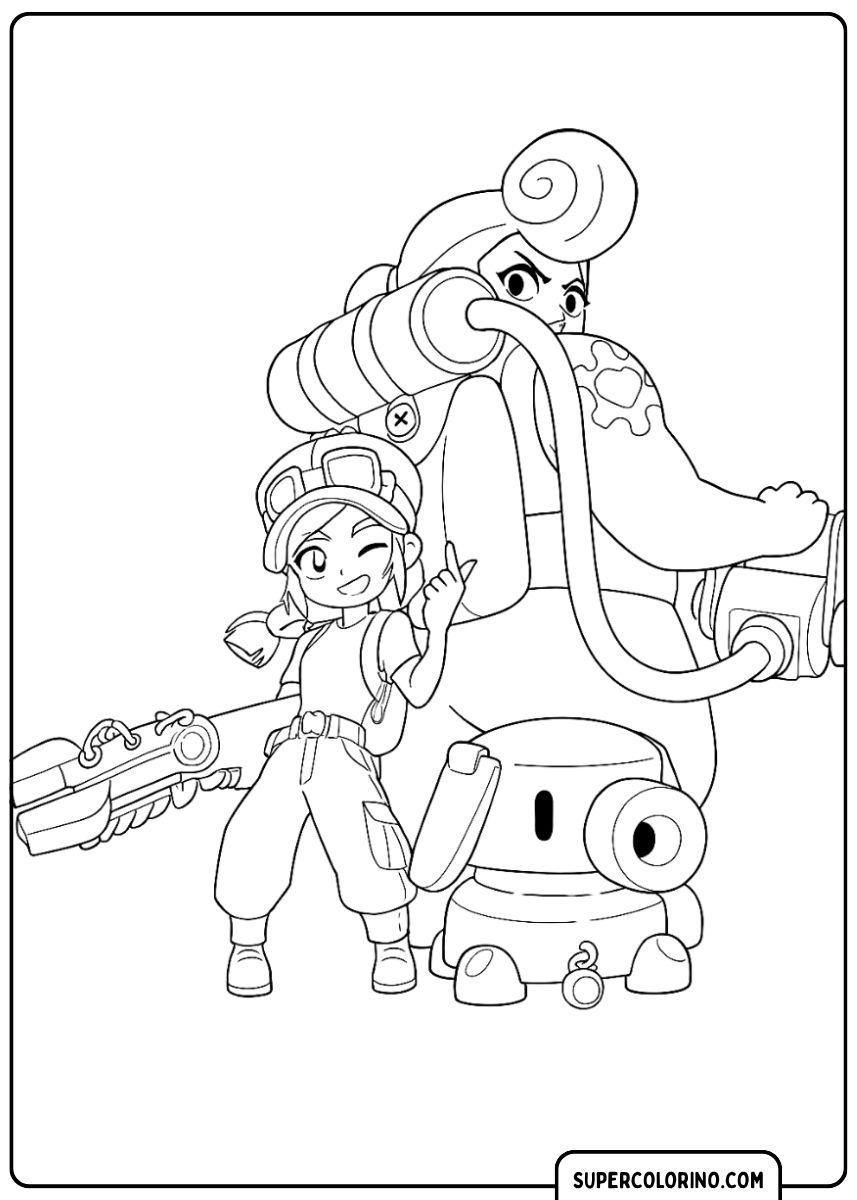 Image à colorier de Jessie avec sa mère Pam et Scrappy.
